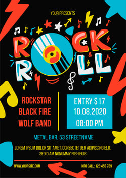 Rock and roll party vector poster template