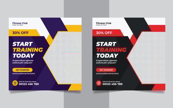 Gym and fitness social media post web banner square flyer template design vector