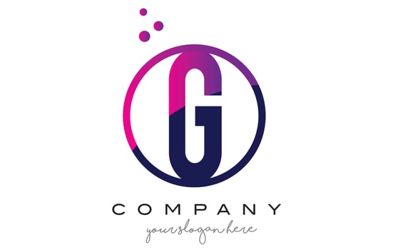 G Circle Letter Logo Design with Purple Dots Bubbles vector