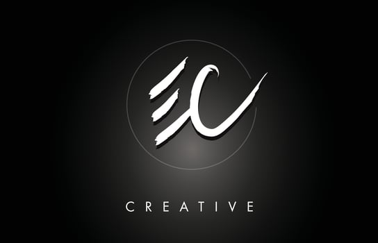 EC E C Brushed Letter Logo Design with Creative Brush Lettering Texture and Hexagonal Shape vector