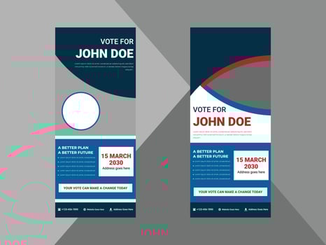 election roll up banner design template. vote now election poster leaflet design. cover, roll up banner, poster, print-ready vector