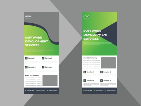 software development service roll up banner template. software agency poster leaflet design. cover, roll up banner, poster, print-ready vector
