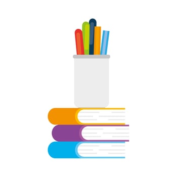 pencils in cup with stack of books vector