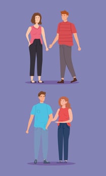 group of young people avatar characters vector