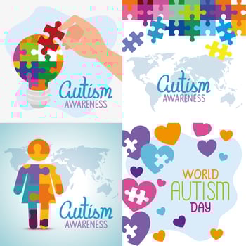 set poster of world autism day with decoration vector