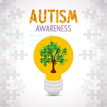 world autism day with tree of puzzle pieces in light bulb vector