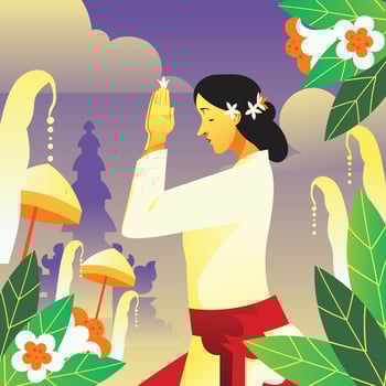 Balinese Woman Praying at Nyepi Day vector