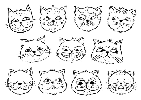 Funny Cute Cat Face Doodles vector
