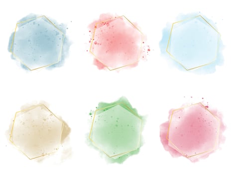 colorful watercolor circle splash with golden frame collection vector