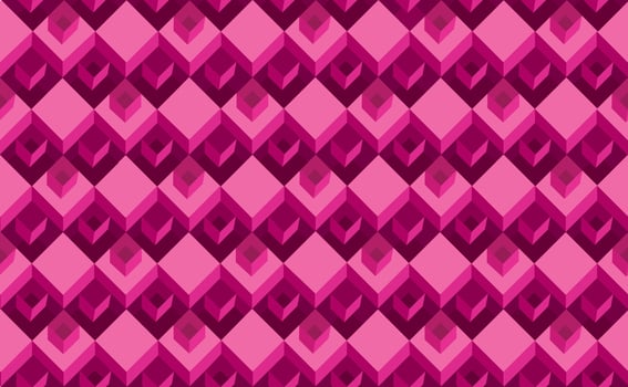 Geometric seamless pattern with three-dimensional cubes. Abstract mosaic of pink color square shape box. Diamond tle ornament vector