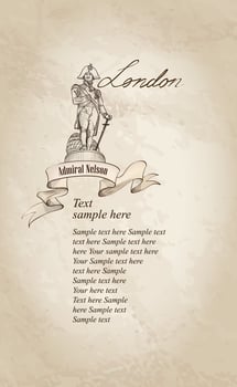 London symbol vintage travel background with copy space. Admiral Nelson statue colunm on Trafalgar Square, London, England, UK. vector