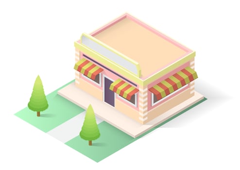 Isometric cake or bakery shop building vector