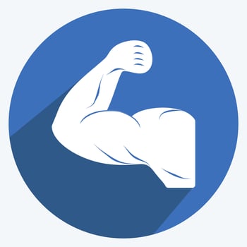 Muscles Icon in trendy long shadow style isolated on soft blue background vector