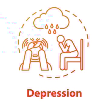 Depression concept icon. Loneliness. Sadness. Major depressive disorder. Mental illness. Psychology, psychiatry idea thin line illustration. Vector isolated outline RGB color drawing