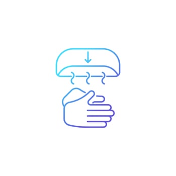 Air dry hands gradient linear vector icon. Hygienic alternative. Hand-drying method. Spreading germs risk. Thin line color symbol. Modern style pictogram. Vector isolated outline drawing