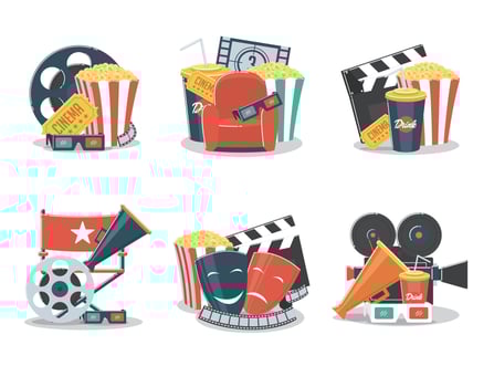 Set of cinema and film concepts illustration with movie theater elements vector