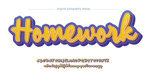 yellow and purple cute handwritten calligraphy font vector