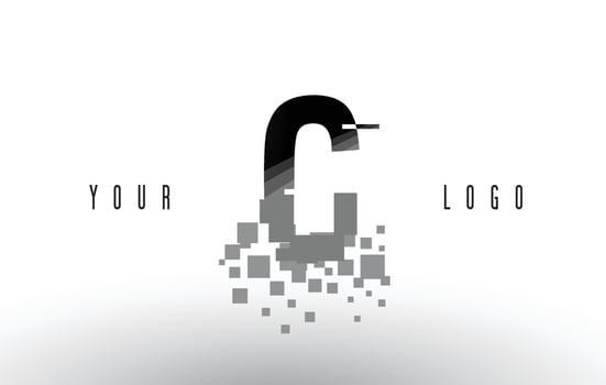 C Pixel Letter Logo with Digital Shattered Black Squares vector