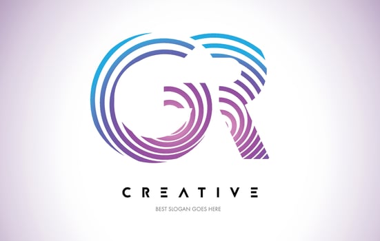 GR Lines Warp Logo Design. Letter Icon Made with Purple Circular Lines. vector