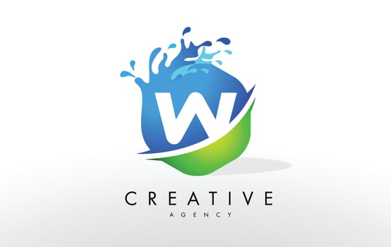 W Letter Logo. Blue Green Splash Design Vector