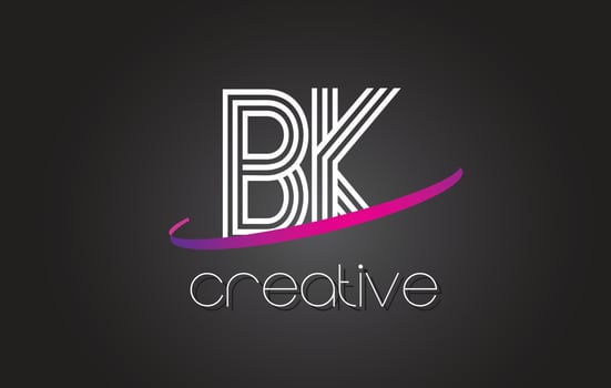 BK B K Letter Logo with Lines Design And Purple Swoosh. vector