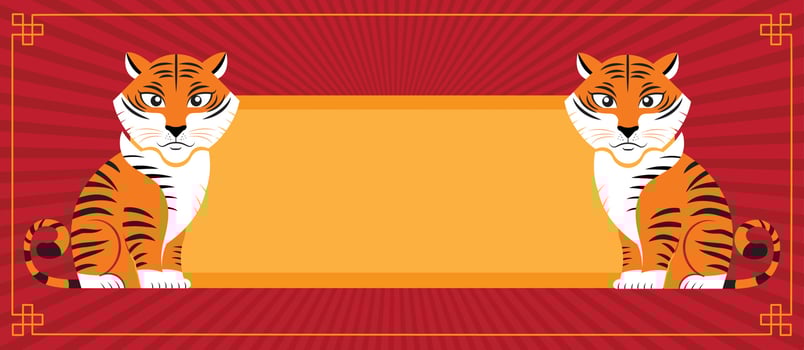 Chinese New Year, 2022, Year of the Tiger, cartoon character, cute Flat design , reflection vector