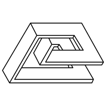 Impossible shape. Sacred geometry. Optical illusion. Abstract eternal geometric object. Impossible endless outline. Impossible geometry figure on a white background. Op art. Line art. vector