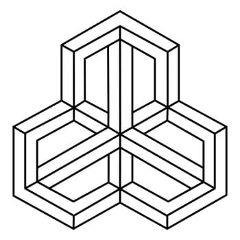 Impossible shape with line art. Optical illusion. Abstract geometric object isolated on a white background. Three dimensional design. Vector illustration.