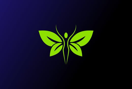 Woman Female Girl Butterfly Leaf Leaves Logo Design Vector
