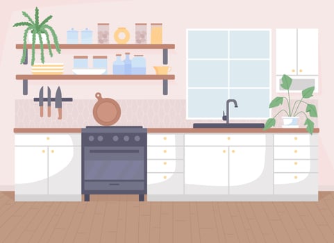 Scandinavian kitchen flat color vector illustration