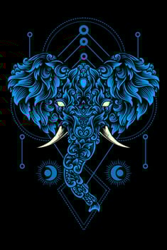 illustration elephant head with vintage ornament style vector