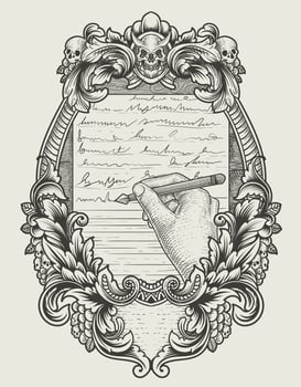 illustration antique hand writing with engraving style vector