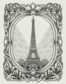 illustration retro eiffel tower with vintage style vector