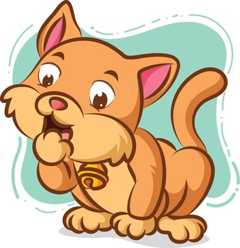 The cat with the necklace is licking his pawn for clean it vector