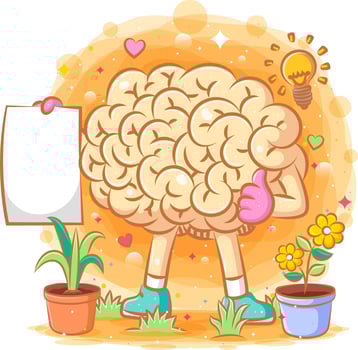 Orange brain holds the blank paper vector