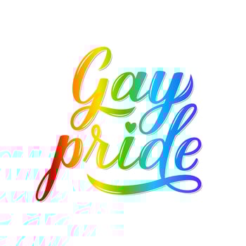 Gay Pride 3d lettering colors of the rainbow isolated on white. Pride Day, Month, parade concept. LGBT rights slogan. Easy to edit vector template for banner, poster, t-shot, flyer, sticker, badge.
