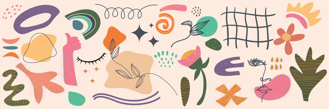 hand drawn various shapes and objects for background. set of doodle Abstract contemporary modern trendy. vector illustration