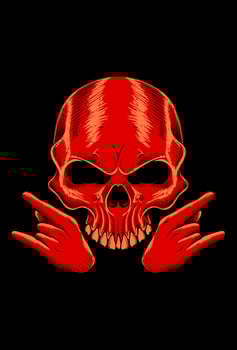 Human skull with metal hand art work illustration vector