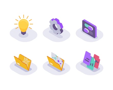 document technology business set collection isometric icon with modern flat style color vector
