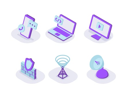 technology computer internet isometric icon with modern flat style color vector