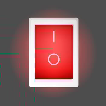 A red light switch on a gray background vector