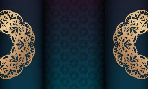 Blue gradient banner with vintage gold pattern and text space vector