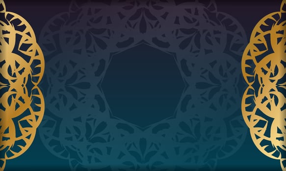 Blue gradient banner with greek gold pattern and text space vector