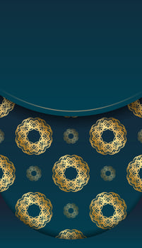 Blue gradient banner with gold mandala ornament and place under your text vector