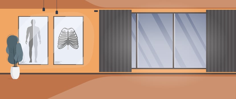 A room with a window and a bed vector