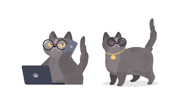 Two cats with glasses and a laptop vector