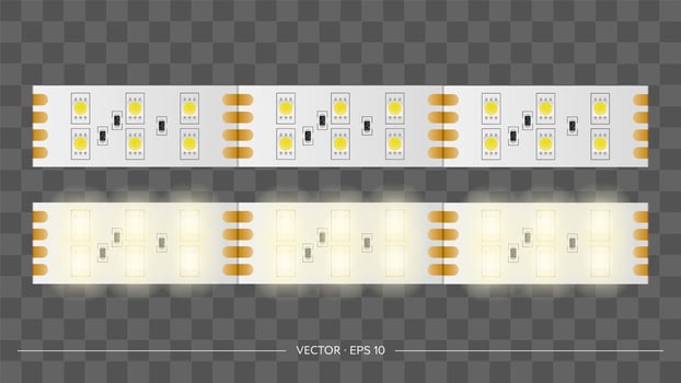 Burning LED strip. Turned off LED strip close up. Realistic vector. vector