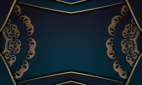 Blue gradient banner with greek gold ornament for logo or text design vector