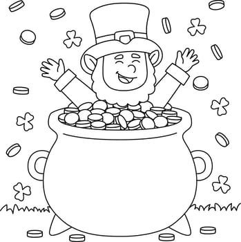 St. Patricks Day Leprechaun Pot of Gold Coloring Page for Kids vector