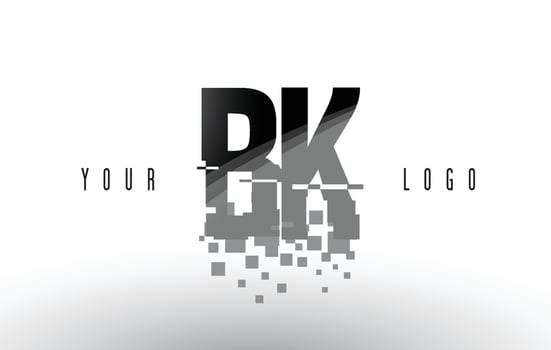 BK B K Pixel Letter Logo with Digital Shattered Black Squares vector